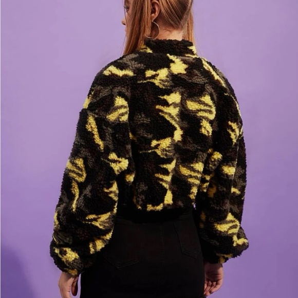 Fuzzy Camo Teddie Teddy Crop Cropped Jacket Coat - Picture 5 of 10
